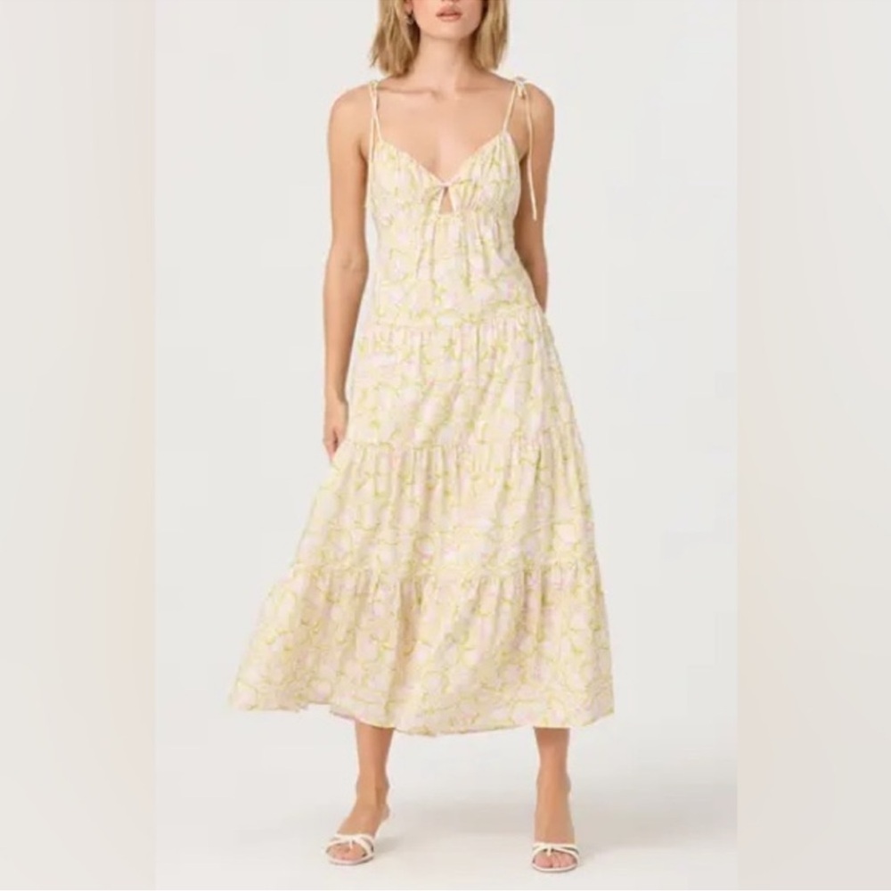 ASTR The Label‎ Yellow Floral Tie Strap Maxi Dress M Tiered Cotton NWOT